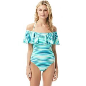 VINCE CAMUTO SWIM Women's Turquoise Removable Cups Ruffled One Piece Swimsuit 6
